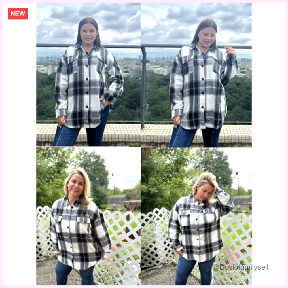 Plus Size Flannel Shacket Jacket Long Sleeve Butt… - image 4